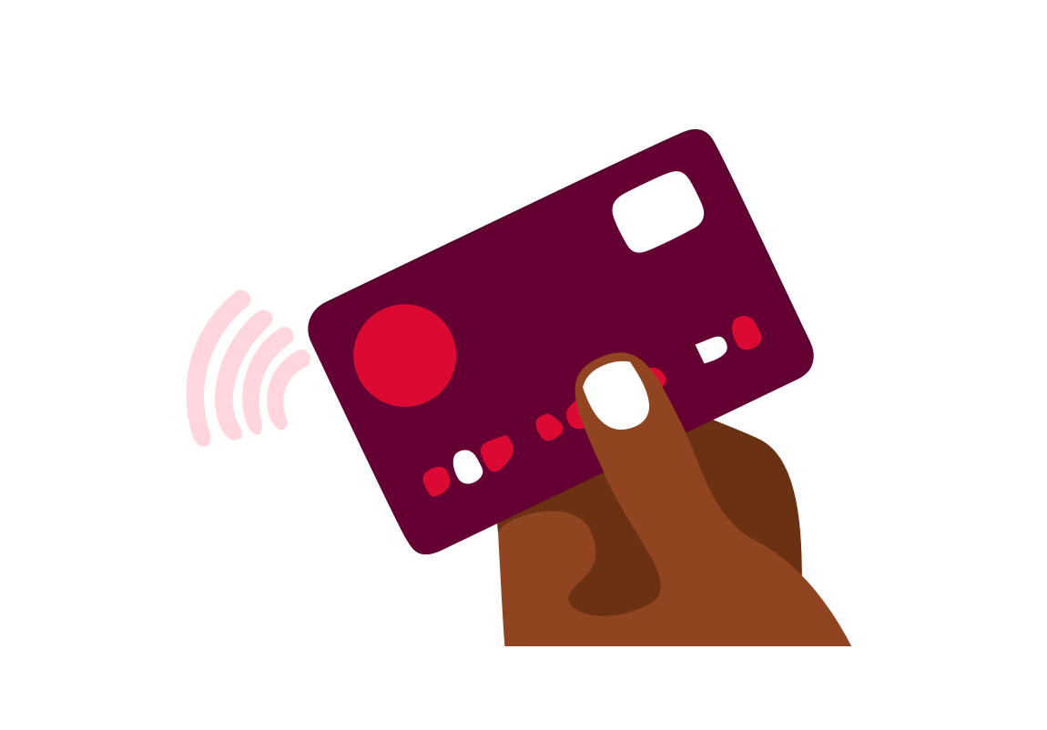 Hand holding card with contactless symbol